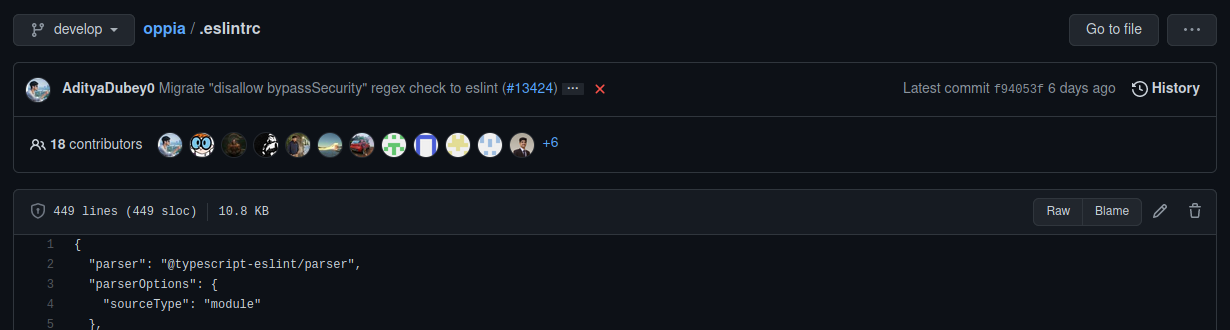 Screenshot showing the blame button on GitHub